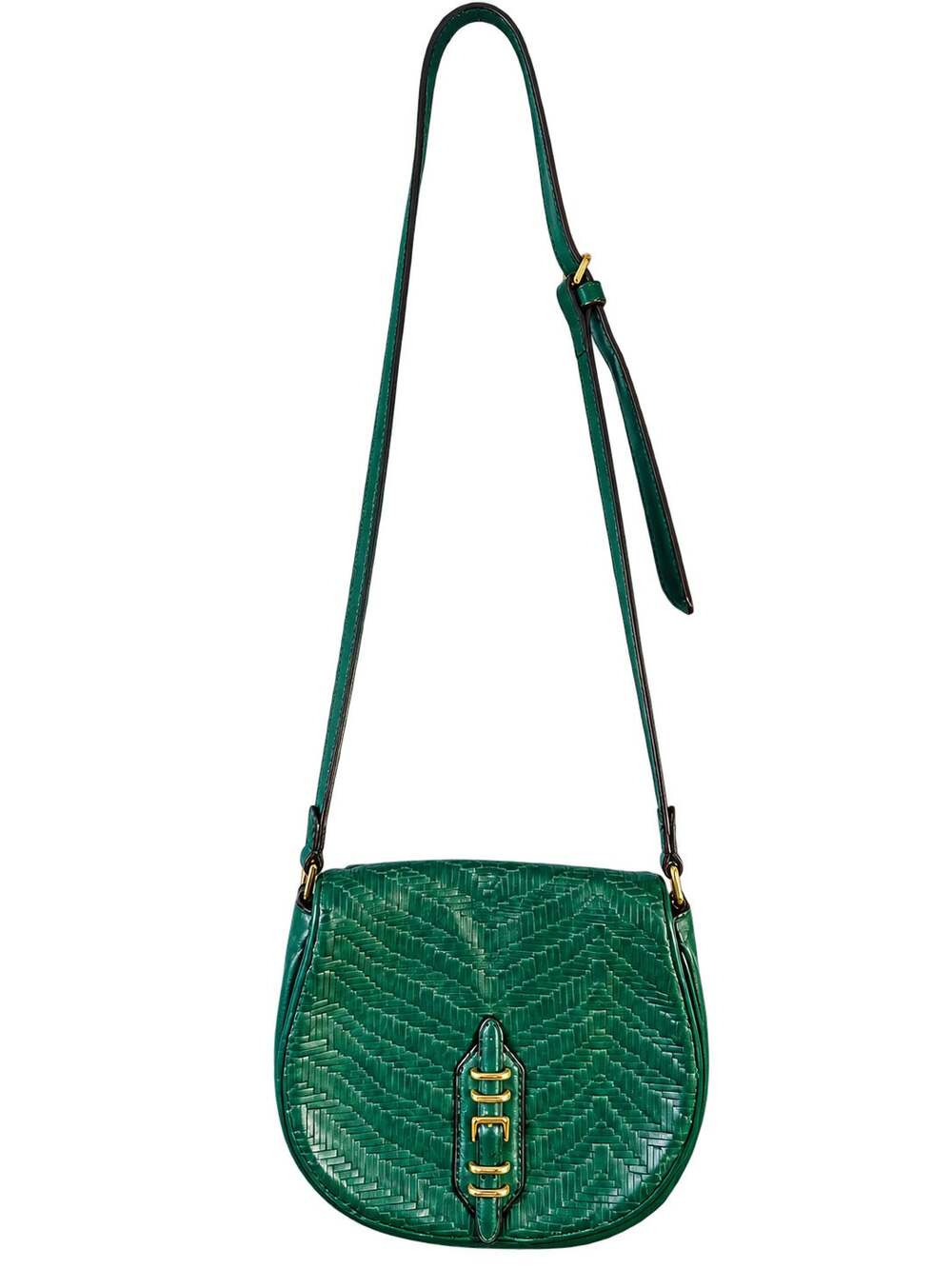 Ralph Lauren Green Embossed Leather Crossbody Saddle Bag